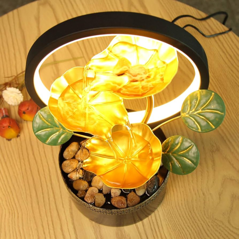 Illuminated Water Flowing Fountain with LED Ring Light