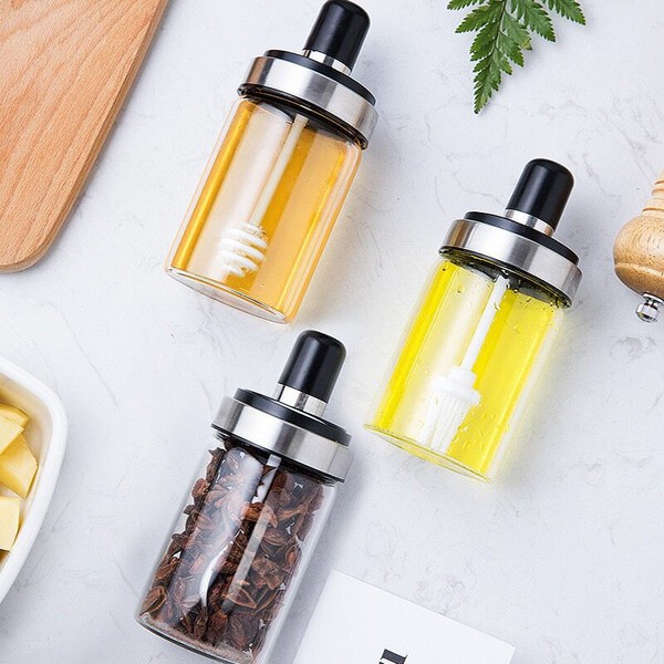 3Pcs Set Glass Sealed Spice Bottle With Spoon