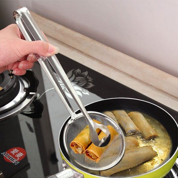 Stainless Steel Oil Drainer Food Serving Tongs
