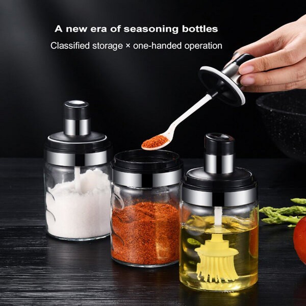 3Pcs/Sets Glass Sealed Spice Bottle With Spoon