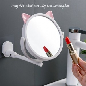 Wall Mount Makeup Mirror Cat Ear Rotating Bathroom Bedroom Mirror