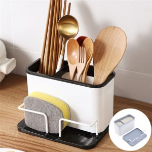 Multifunction Spoon Fork Chopsticks Storage Holder Double Layer Cutlery With Sponge Shelf Sink Organizer