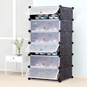 6 Layer Shoe Rack With Transparent Doors Easy To Install Shoes Shelf Organizer