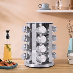 Rotating Stainless Steel 16 Glass Spice Jars