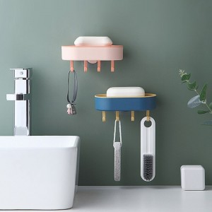 Wall-Mounted Drain Soap Box with Hooks