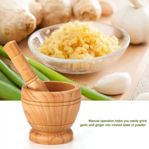 Kitchen Hand Manual Wood Garlic Ginger Spices Crusher Bowl