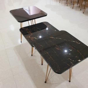 Square 3 Tables Set Black Marble Pattern