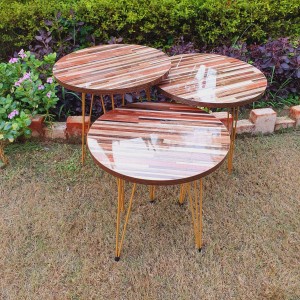 Set of 3 Wood Slits Design Round Table