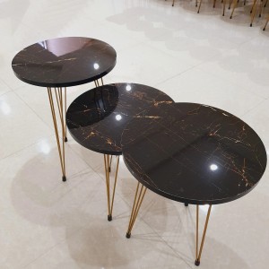Set of 3 Round Black Marble Style Round Table