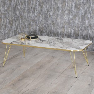 White Marble Pattern with Golden Borders Center Table