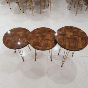 Set of 3 Wooden Grid Pattern Round Table