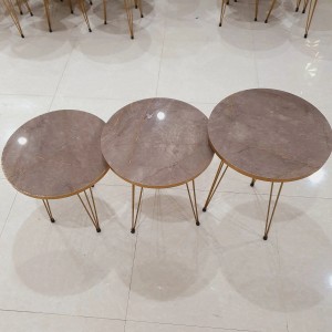 Set of 3 Grey Marble Style Round Table