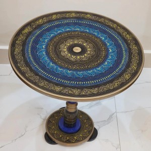 Artistic Table With Nakshi Art Top Blue Multi Colour