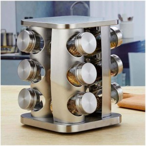 12 Piece Square Shape Revolving Steel Spice Rack