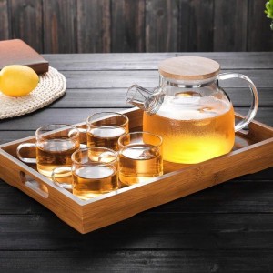 8pcs Japanese Style Glass Kettle Set with Bamboo Tray