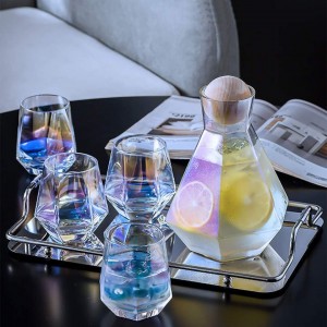 7-Pcs Nordic Style Rainbow Multi Shade Glass Set with Cork Lid Jug