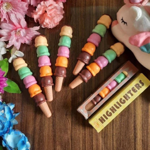 Ice Cream Cone Shape Highlighter With Stack Able 5 Bright Color Highlighter