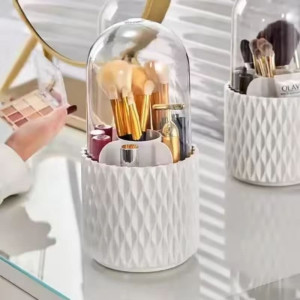 Makeup Brush Holder with Lid ?360 Rotating Cosmetics Makeup Brush Organizer Storage?Dustproof & Waterproof