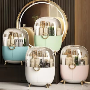 Light luxury cosmetics storage box, dust-proof desktop makeup box