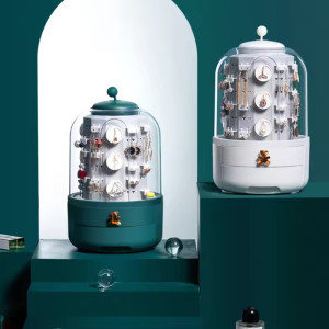 360 Rotating Jewelry Organizer Cosmetic Storage Box Earring Necklace Display Transparent Makeup Desktop Organizer For Woman