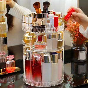 360 Degree Rotation Make Up Organizer Box Cosmetic Organizer Transparent Fashion Spin Multi-Function Cosmetics Storage Box