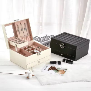 Leather Jewelry Box Korean Multi-layer Large Capacity Multi-Function Jewelry Storage Box Ear Studs Rings Jewelry Organizer