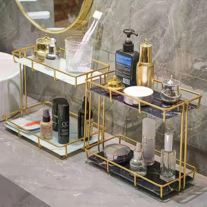 2 Tier Luxury Metal tray for skin care and makeup product organizer