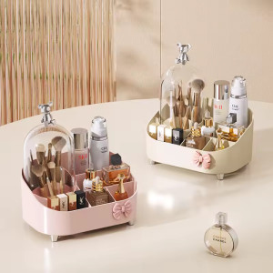 Desktop Cosmetic Organizer with compartments and lid