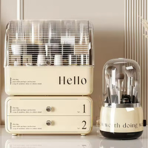 Cosmetic Organizer With 360 Rotating Makeup Brush Holder