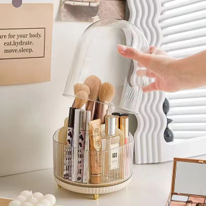 36o Rotating Makeup Brush Organizer With Dustproof Cover