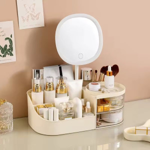 Desktop Cosmetic Storage Box With LED Mirror