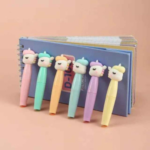 Unicorn Themed Mini Highlighter Pens In Pastel Colors