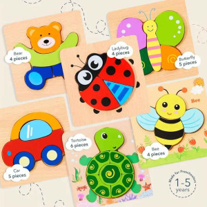Wooden Animal Puzzles for Toddlers - Educational Toy Set for Ages 2-4