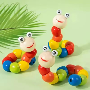 Adorable Wooden Hungry Caterpillar Puppet Toy for Baby – Bright, Educational Fun