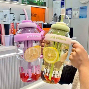 Cute Portable Straw Water Bottle – Large Capacity 1300ml Outdoor Drink Cup with Handle and Filter