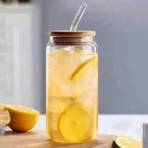 Chilled Coffee Juice Beverage Tumbler with Straw & Bamboo Lid - 500 ml
