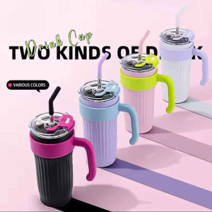 860ML Stainless Steel Portable Coffee Mug with Straw