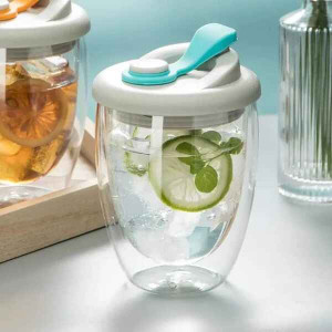 Insulated Double Layer Travel Glass Mug with Lid - Perfect for Hot and Cold Beverages