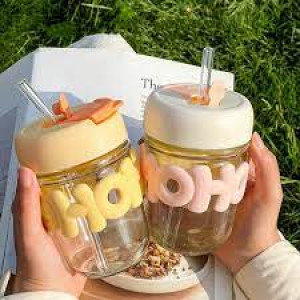 Portable Cute Glass Cup with Straw – Perfect for Summer