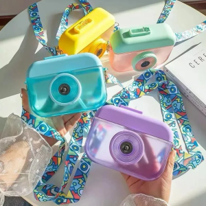Creative Camera-Shaped Plastic Water Bottle for Kids & Adults Cute & Fun with Straw Lid