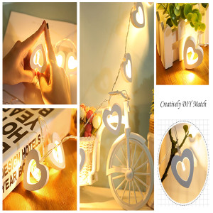 Enchanting LED Heart-Shaped Wooden String Lights for Romantic Ambiance
