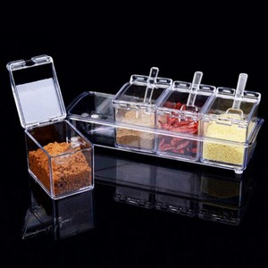 Storage Container for Spice Salt Sugar Cruet, Condiment Jars with Spoons 4 pcs set