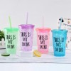 Reusable Plastic Straw Cup With Lid Water Cold Cups with straw