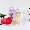 Reusable Plastic Straw Cup With Lid Water Cold Cups with straw