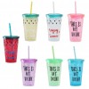 Reusable Plastic Straw Cup With Lid Water Cold Cups with straw