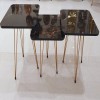 Square 3 Tables Set Black Marble Pattern