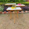 Square 3 Tables Set White Marble Pattern with Golden Border