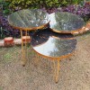 Set of 3 Round Marble Style Table with Golden Border