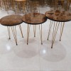 Set of 3 Wooden Grid Pattern Round Table