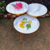 Set OF 3 White Marble Style with Golden Border Round Table